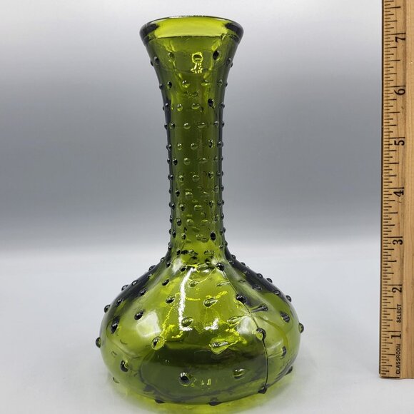 Vintage Green Hobnail Glass Bud Vase Italian Decanter Bubbles 7.5" Tall - Picture 9 of 9